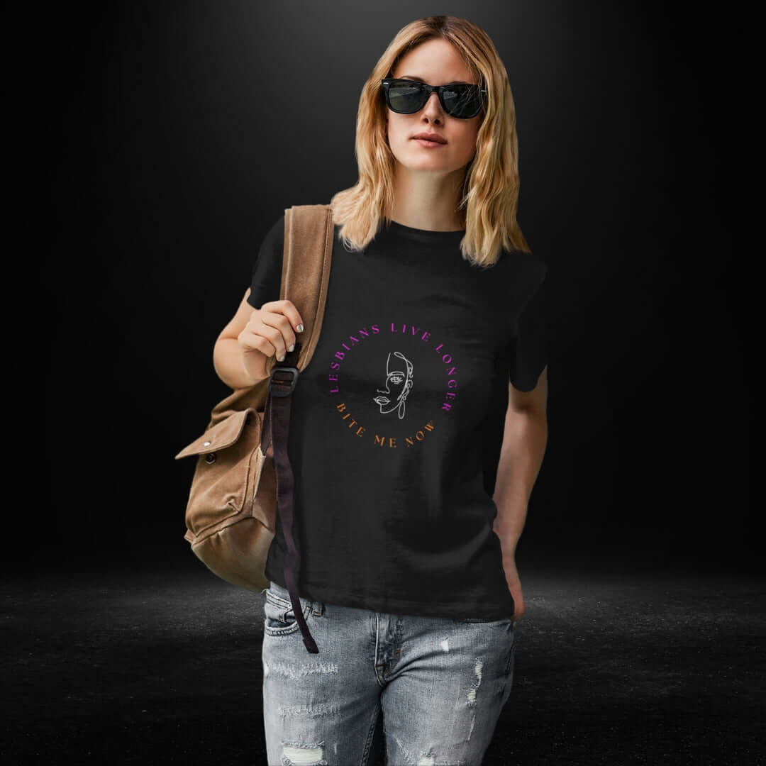 Lesbians Live Longer Black Tee - Lesbian / Sapphic Apparel