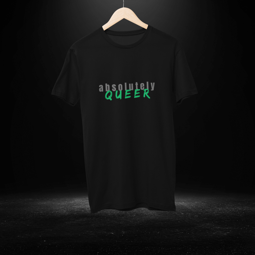 Absolutely Queer Black Tee Grey Print - Bite Me Now