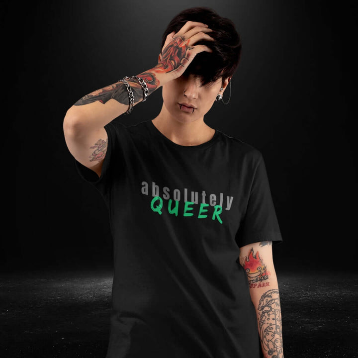 Absolutely Queer Black Tee Grey Print - Bite Me Now