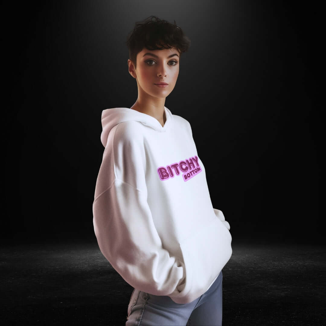 Bitchy Bottom White Hoodie