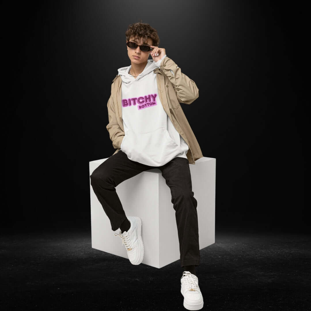 Bitchy Bottom White Hoodie