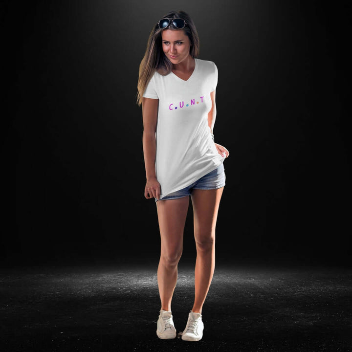 Cunt White V Neck Tee - Bite Me Harder