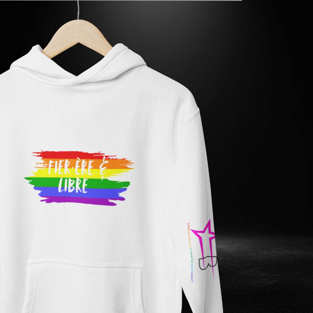 FIER·ÈRE & LIBRE (French) Pride White Hoodie