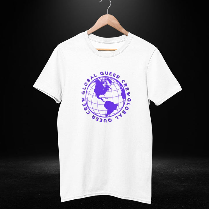 Global Queer Crew White Tee (purple globe)
