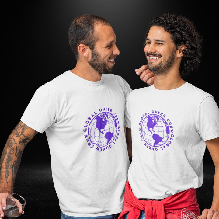 Global Queer Crew White Tee (purple globe)