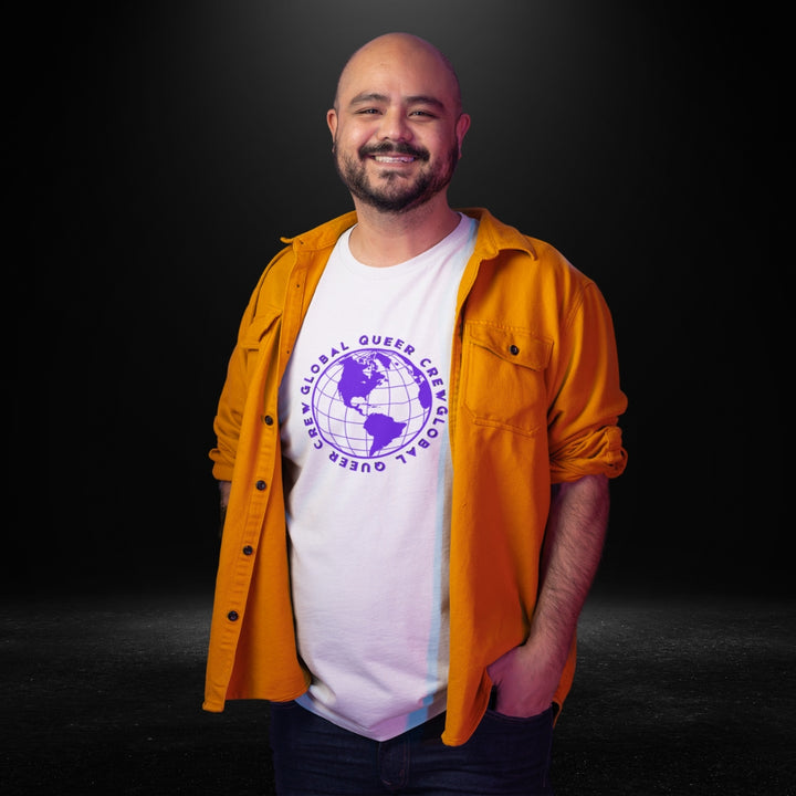 Global Queer Crew White Tee (purple globe)