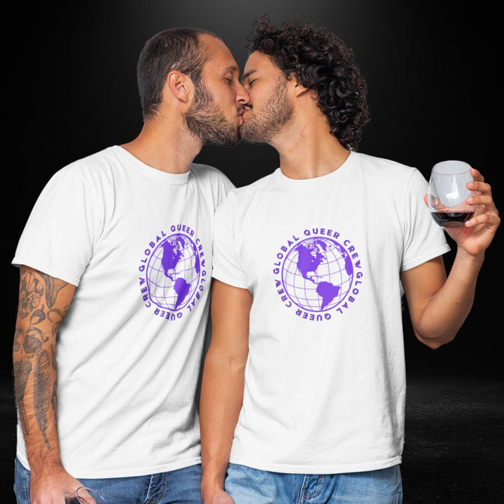 Global Queer Crew White Tee (purple globe)