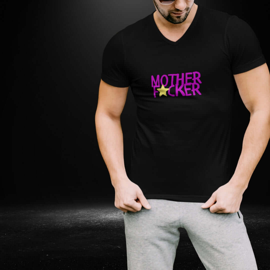 Mother Fcker Black V Neck Tee - Bite Me Harder