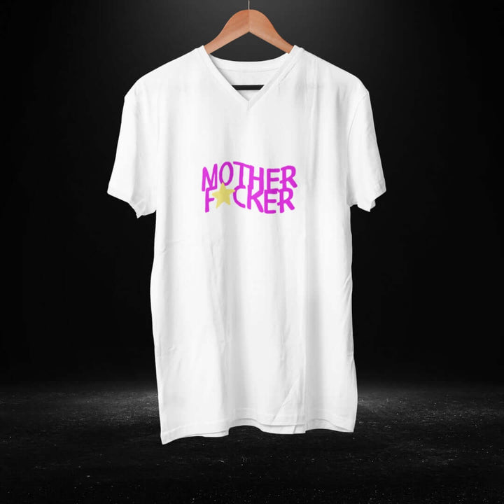 Mother Fcker White V Neck Tee - Bite Me Harder