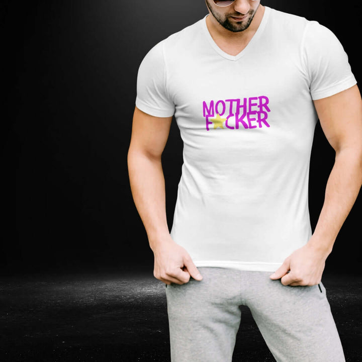 Mother Fcker White V Neck Tee - Bite Me Harder
