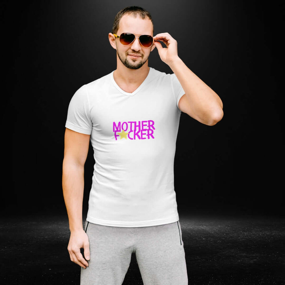 Mother Fcker White V Neck Tee - Bite Me Harder