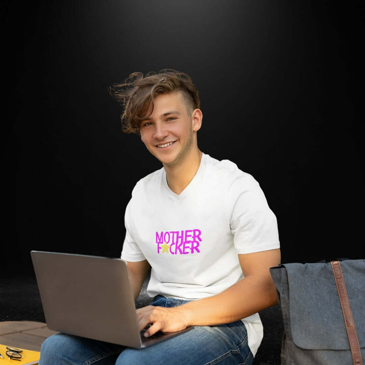 Mother Fcker White V Neck Tee - Bite Me Harder