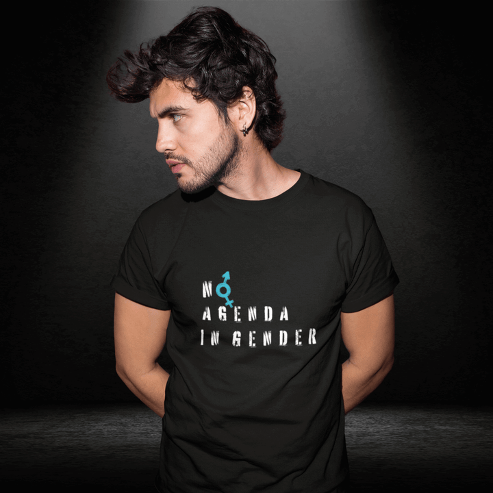 No Agenda in Gender (Blue) Black Tee - Bite Me Now