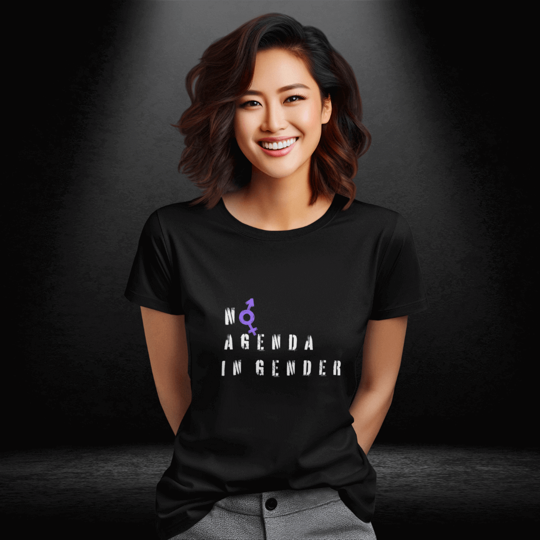 No Agenda in Gender (purple) Black Tee - Bite Me Now