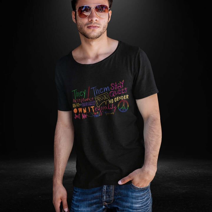 Non Binary Black Scoop Neck Tee