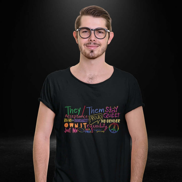Non Binary Black Scoop Neck Tee
