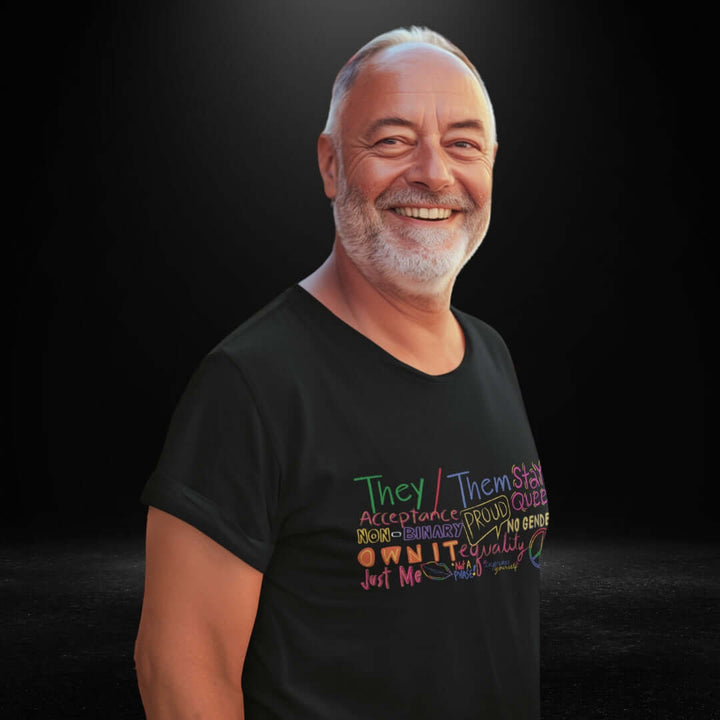 Non Binary Black Tee - Older Male