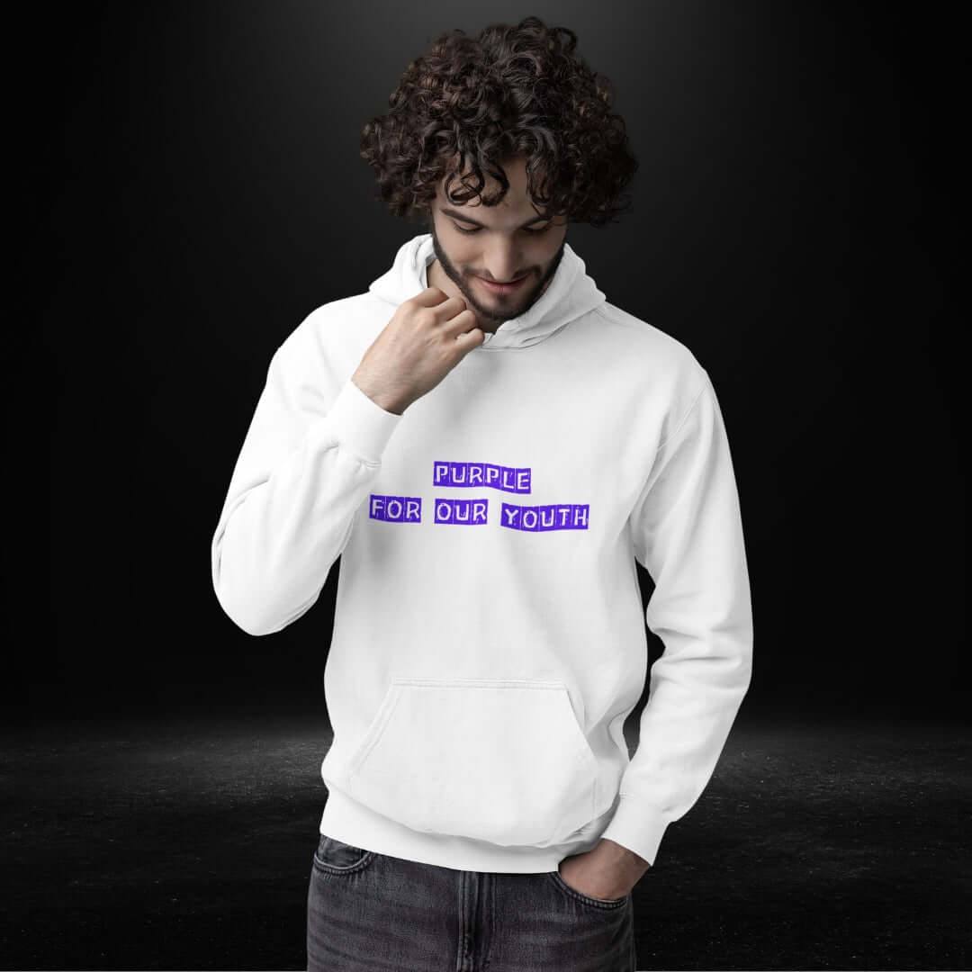 Purple For Our Youth White Hoodie - Bite Me Now