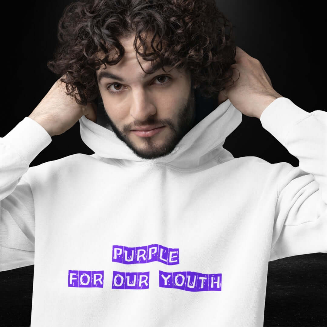 Purple For Our Youth White Hoodie - Bite Me Now