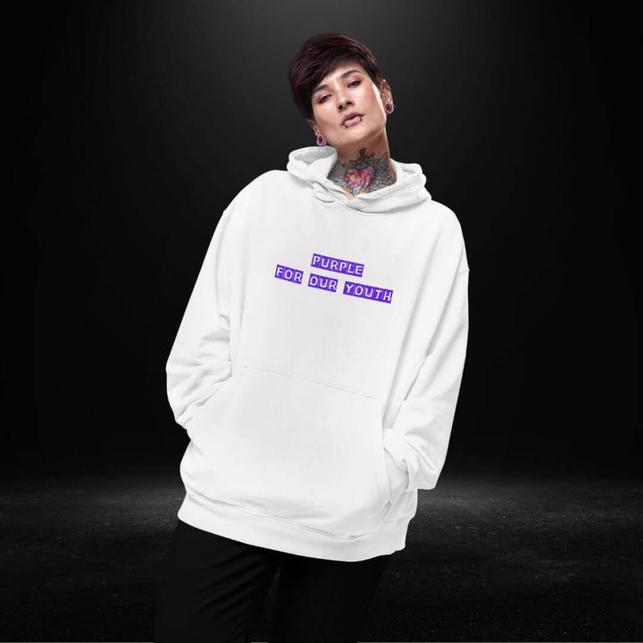 Purple For Our Youth White Hoodie - Bite Me Now