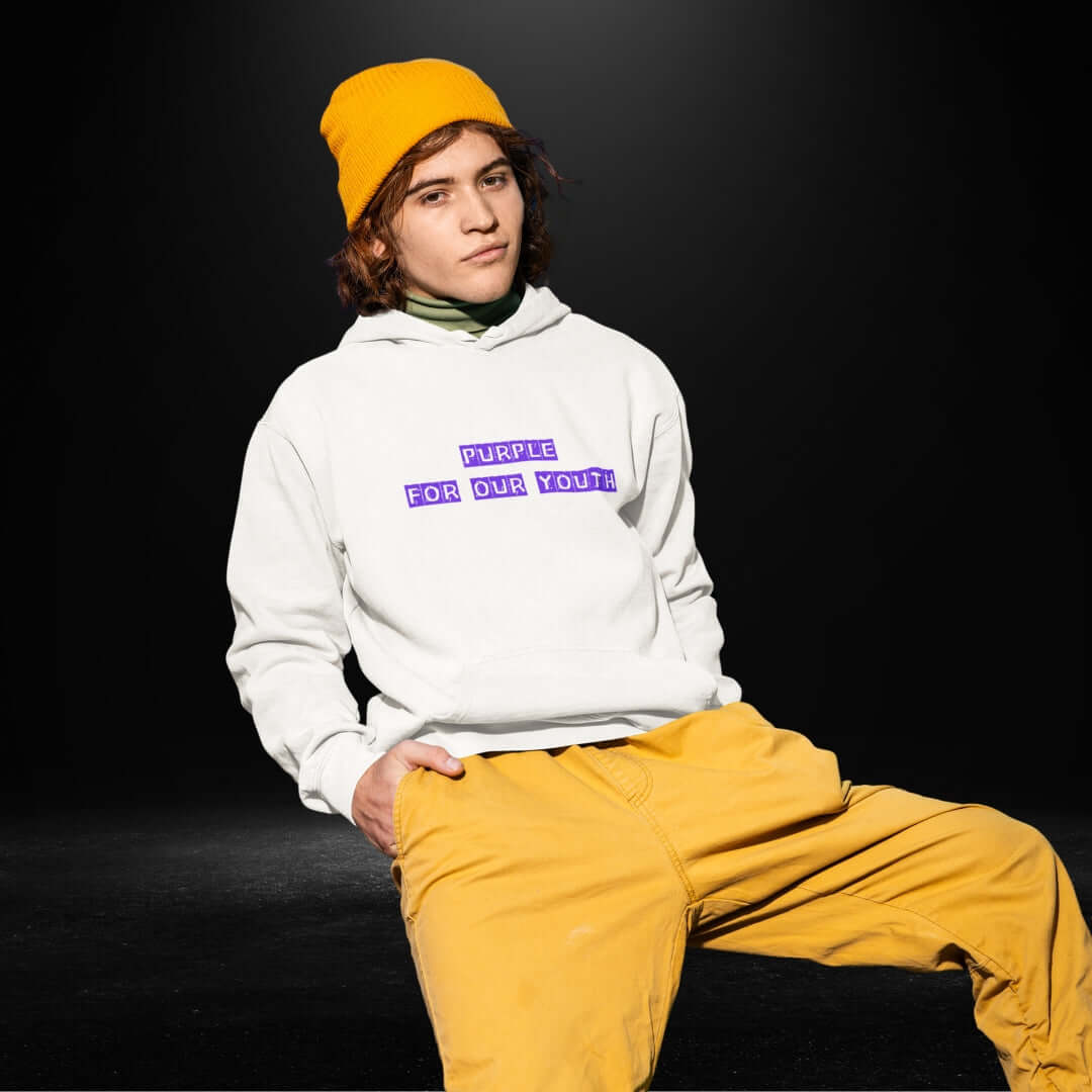 Purple For Our Youth White Hoodie - Bite Me Now