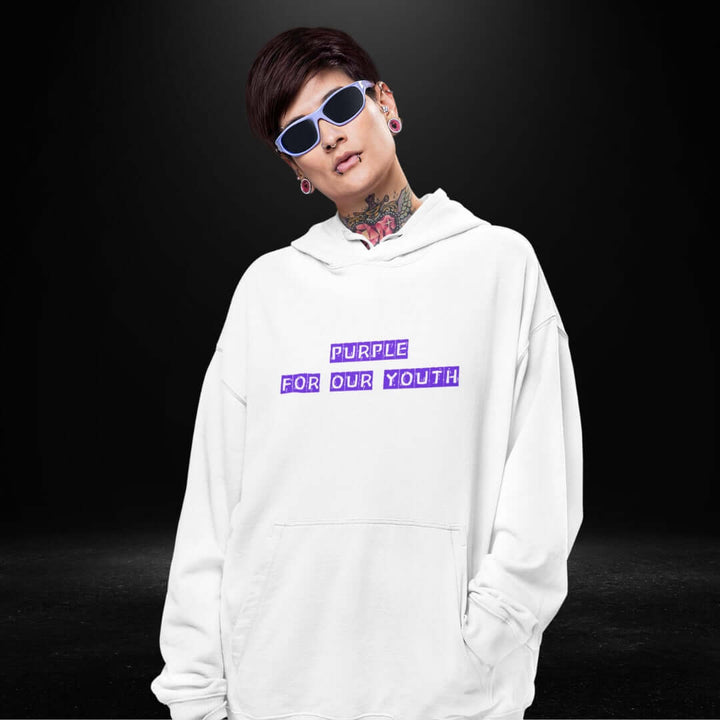 Purple For Our Youth White Hoodie - Bite Me Now