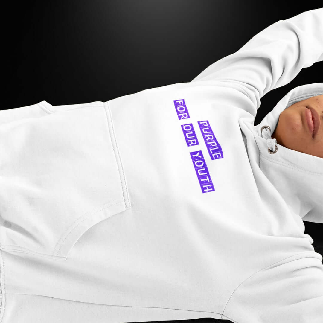 Purple For Our Youth White Hoodie - Bite Me Now