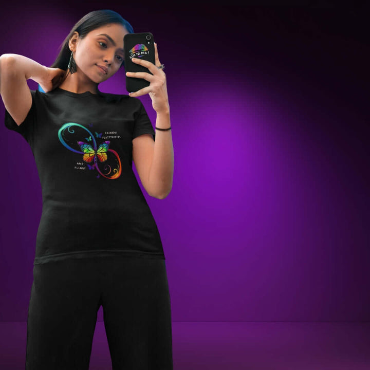 Rainbow FlutterByes Black Tee - Bite Me Now