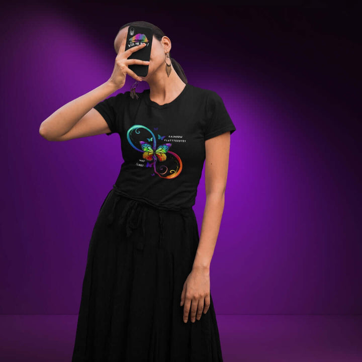 Rainbow FlutterByes Black Tee - Bite Me Now