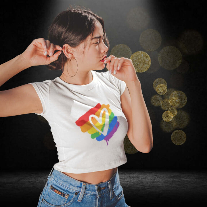 Rainbow Hearts White Crop - Bite Me Now