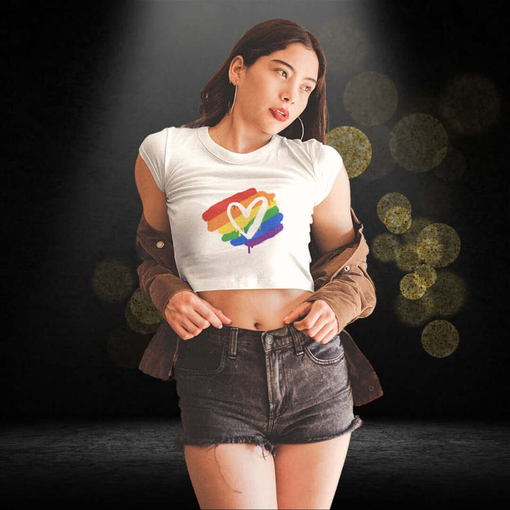 Rainbow Hearts White Crop - Bite Me Now