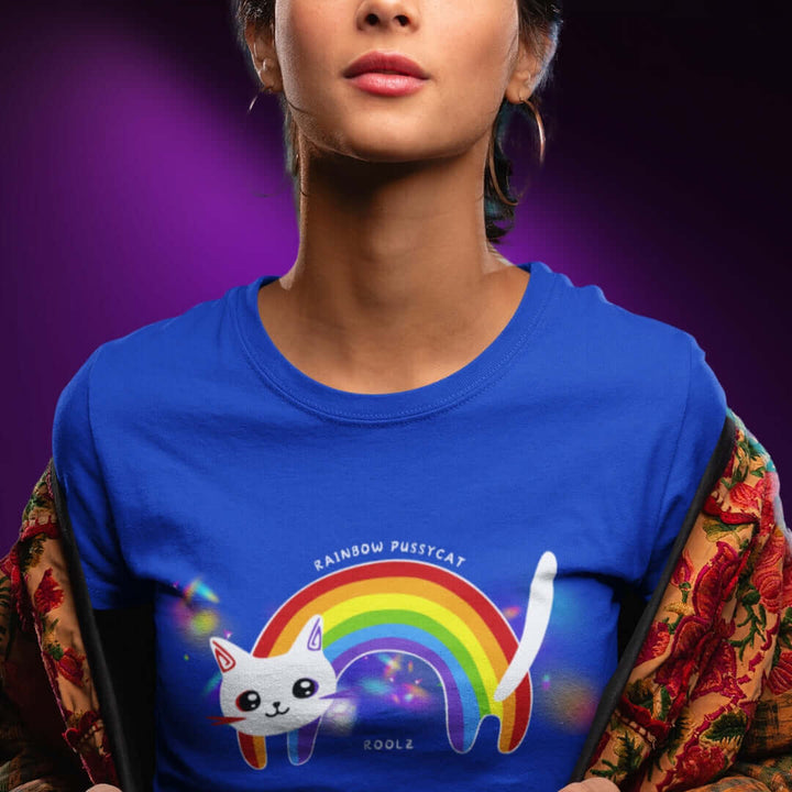Rainbow PussyCat Blue Tee - Bite Me Now