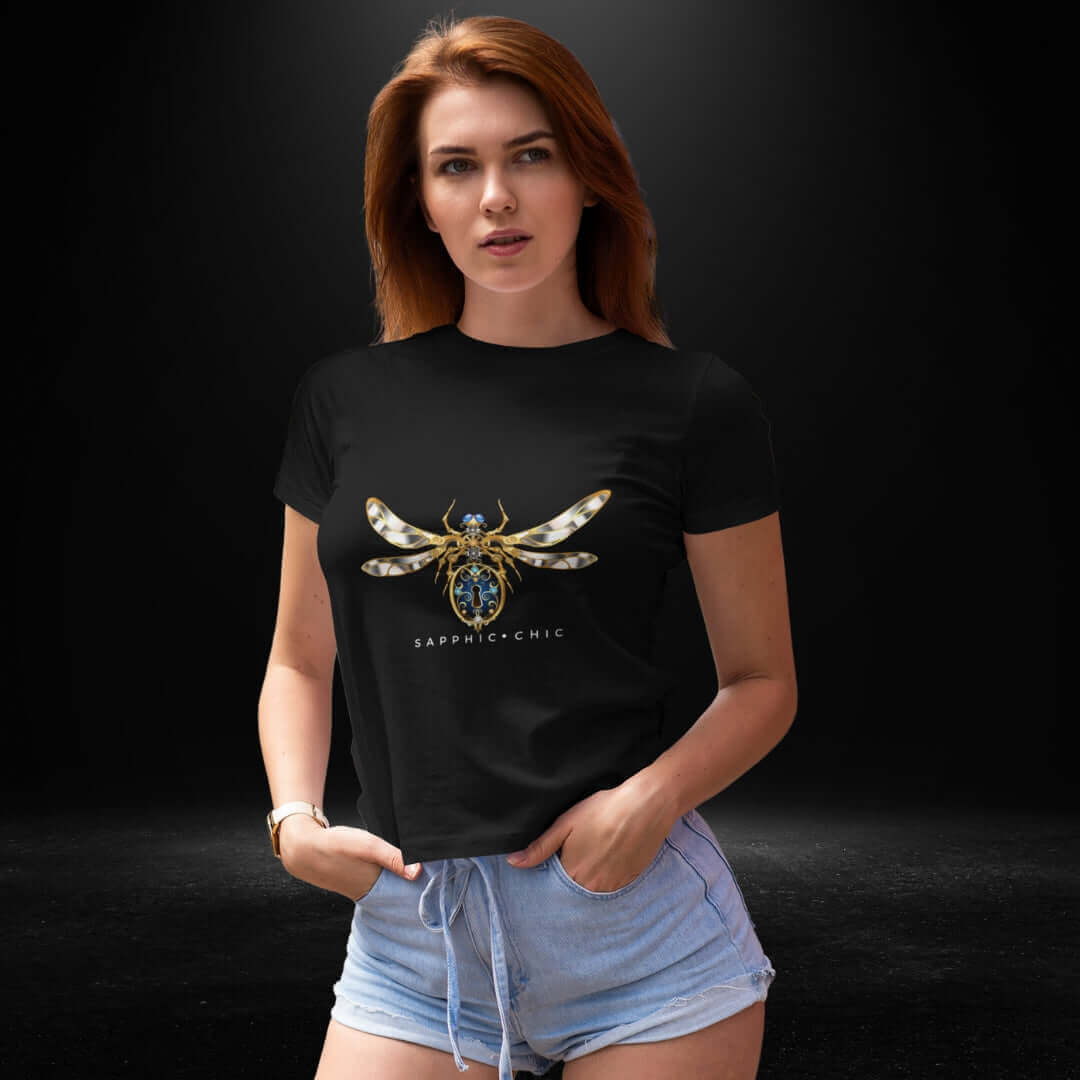 Sapphic Chic DragonfLy Black Tee - Bite Me Now