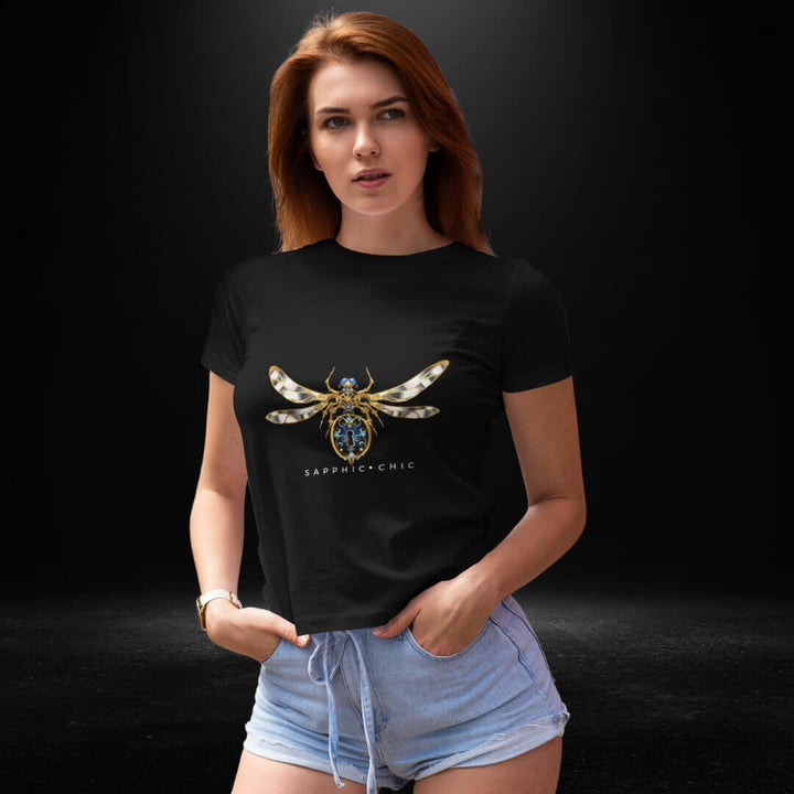 Sapphic Chic DragonfLy Black Tee - Bite Me Now