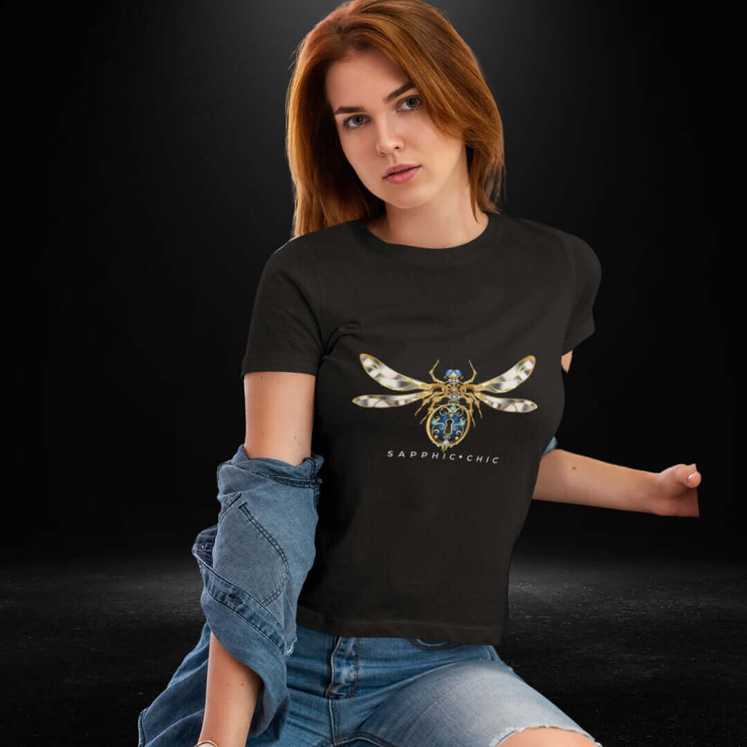 Sapphic Chic DragonfLy Black Tee - Bite Me Now