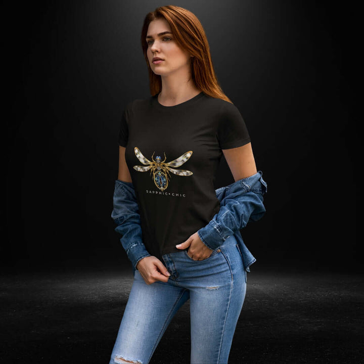 Sapphic Chic DragonfLy Black Tee - Bite Me Now