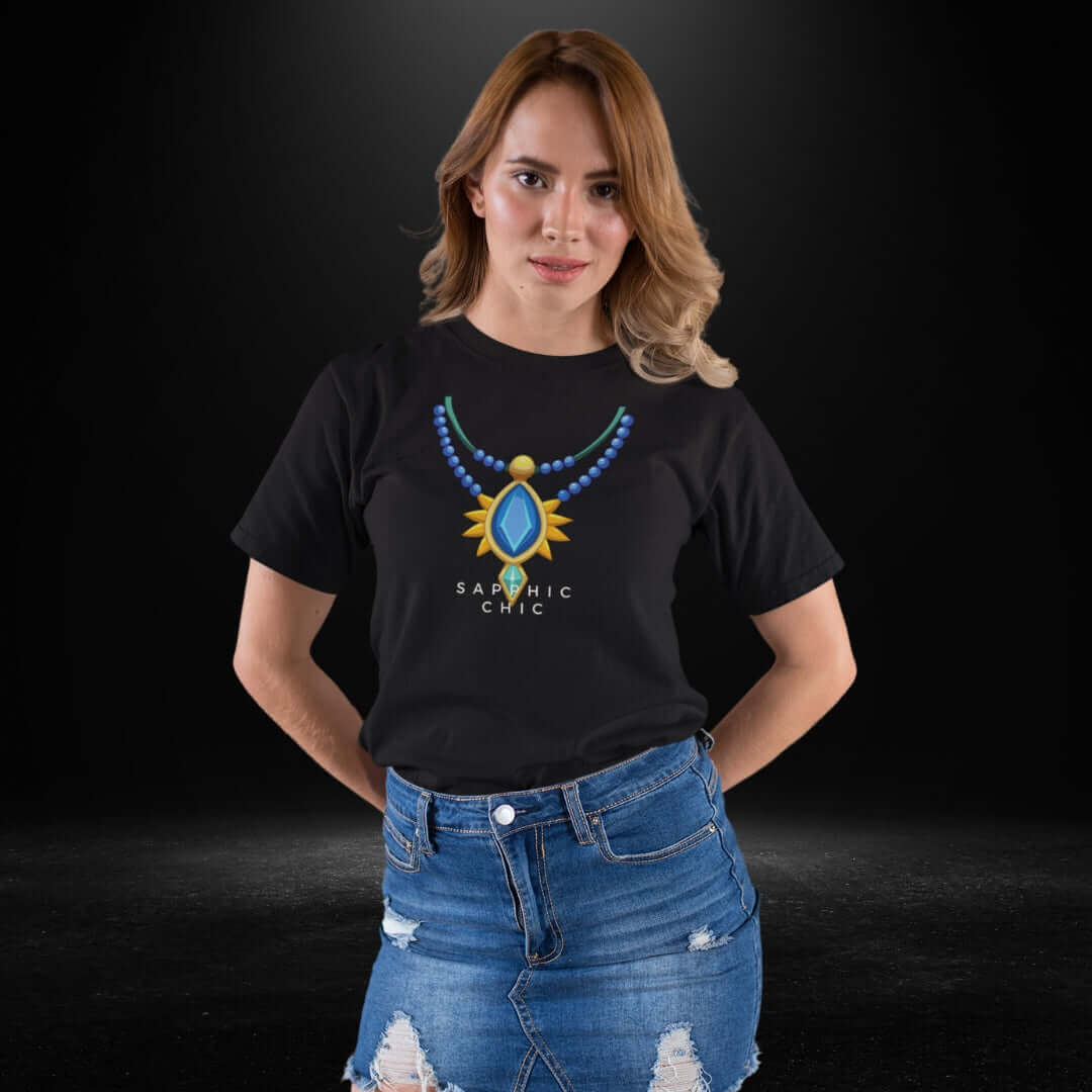 Sapphic Chic Gem Black Tee - Bite Me Now
