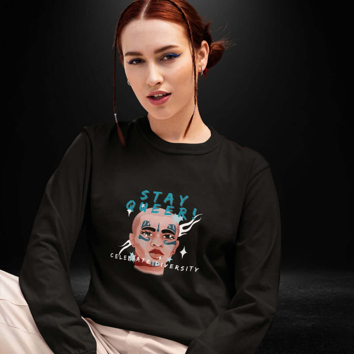 Stay Queer Celebrate Diversity Black Long Sleeve Tee