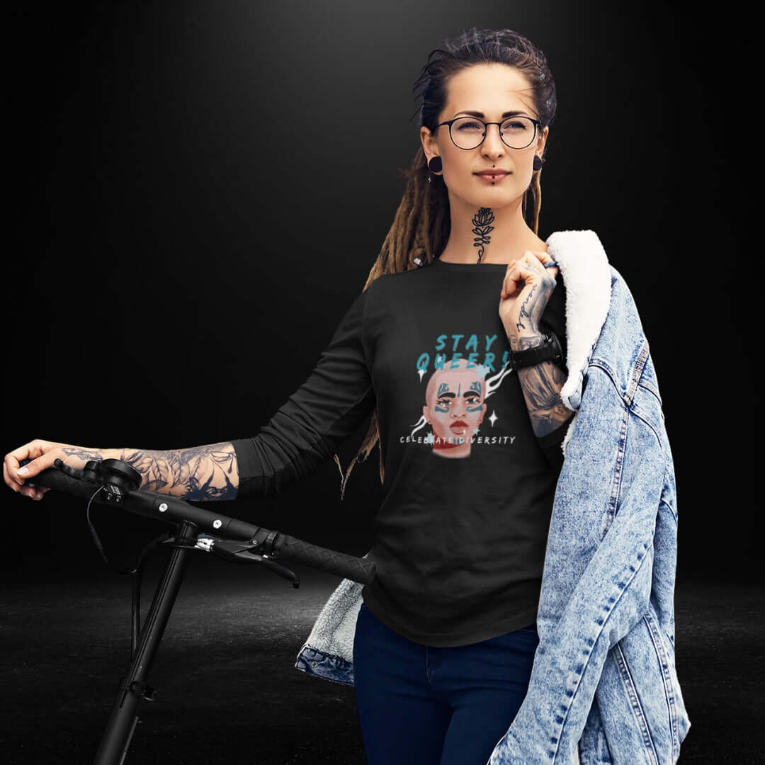 Stay Queer Celebrate Diversity Black Long Sleeve Tee