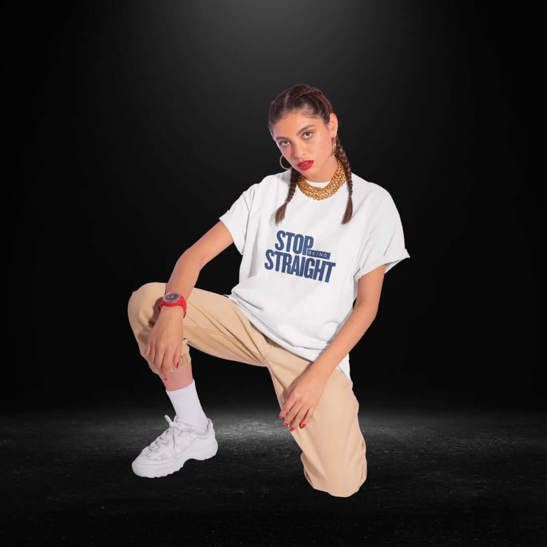 Stop Being Straight White Tee