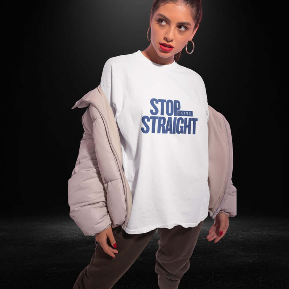 Stop Being Straight White Tee