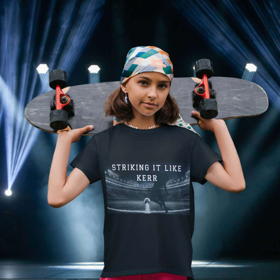 Matildas Kids Black Tee - Striking it Like Kerr - Bite Me Now