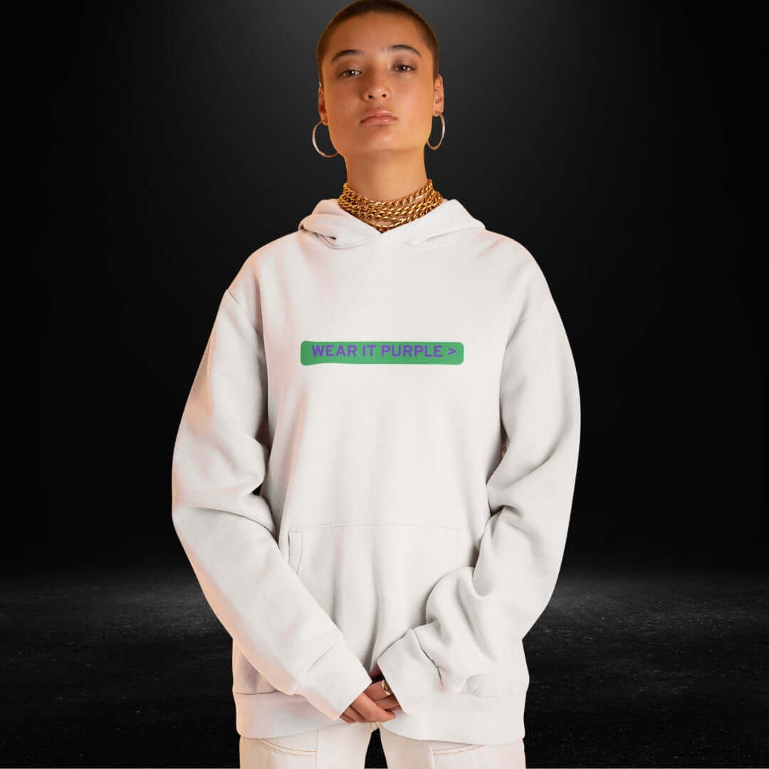 Wear It Purple White Hoodie - Bite Me Now