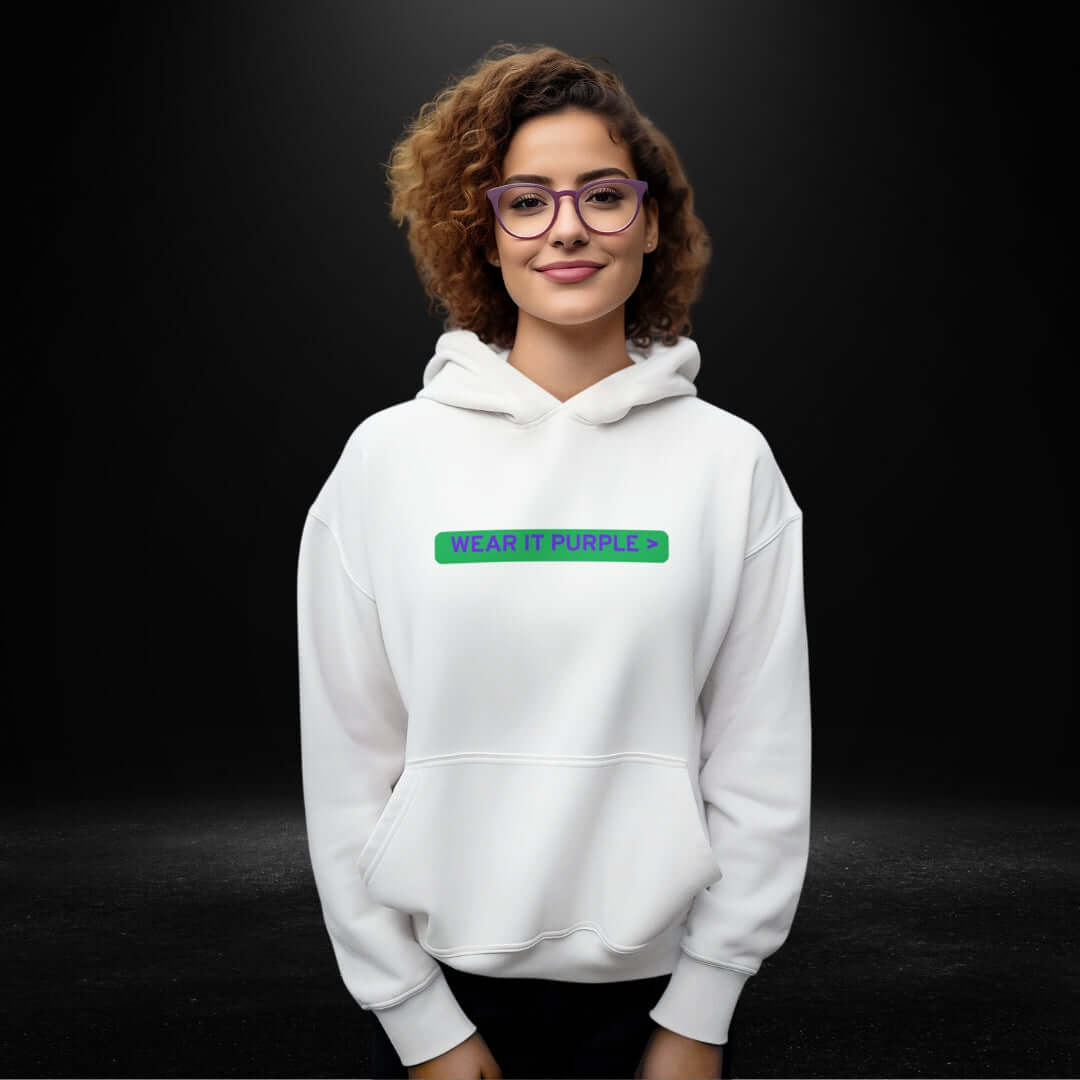 Wear It Purple White Hoodie - Bite Me Now