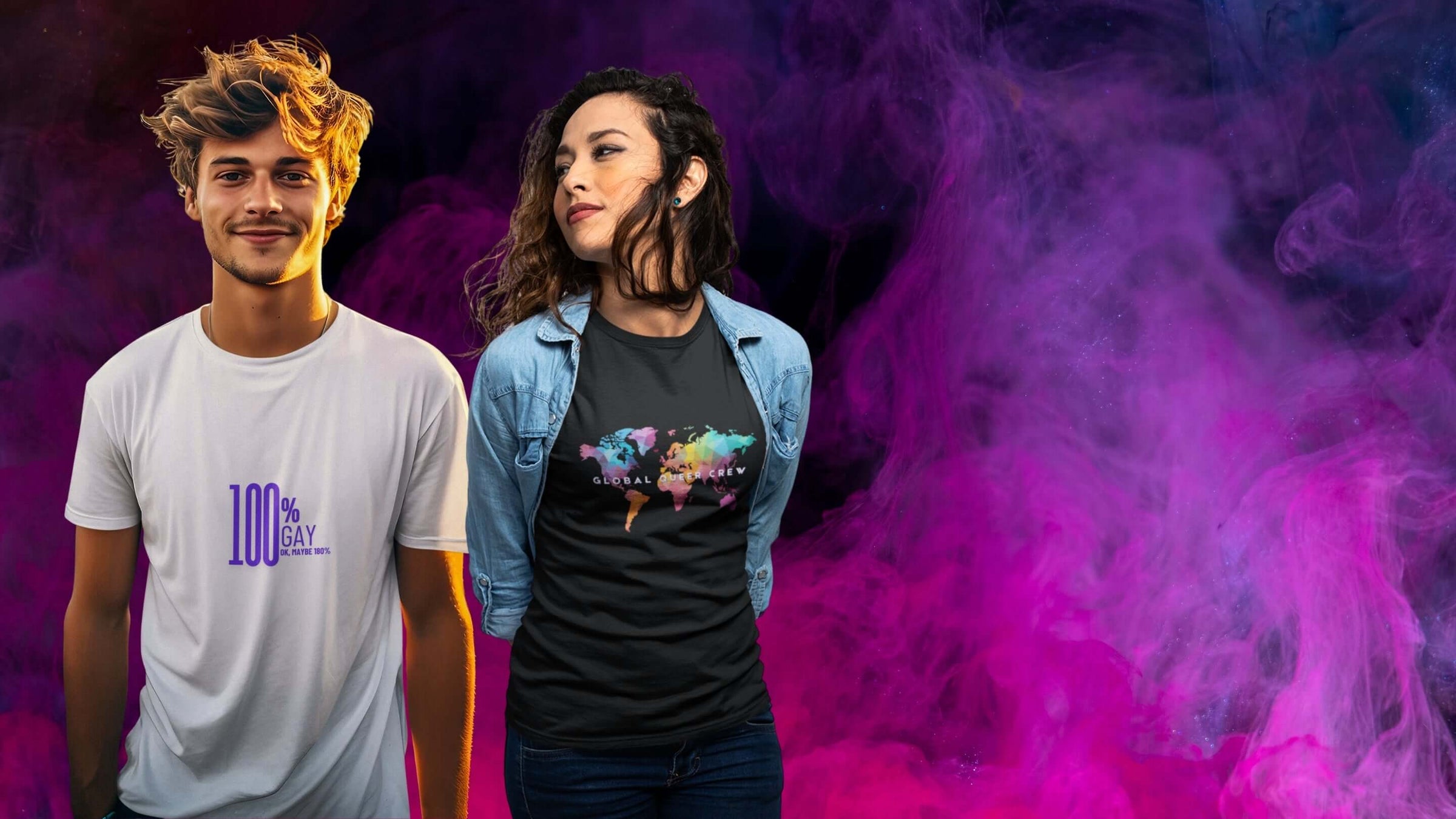 100% Gay White Tee + Global Queer Crew Black Tee - Bite Me Now
