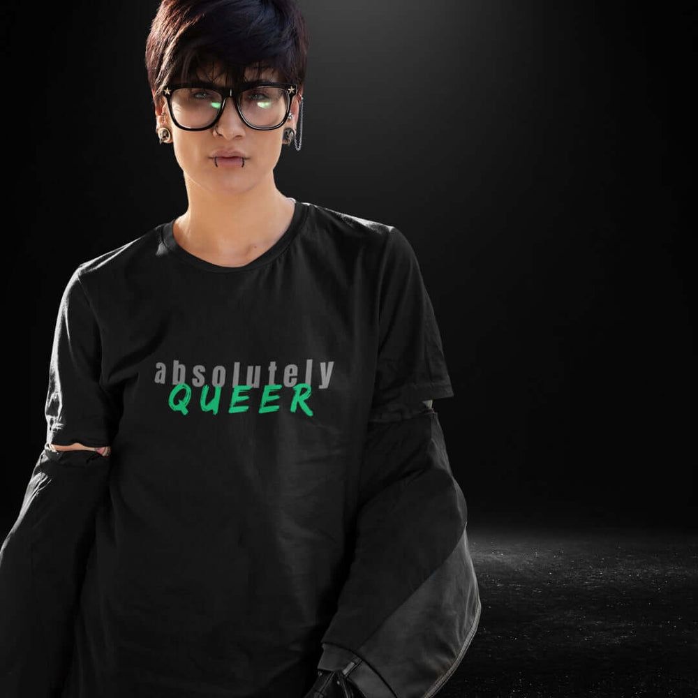 Absolutely Queer Black Tee Grey Print - Bite Me Now