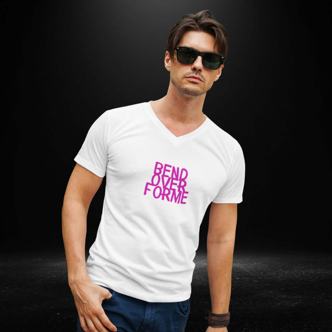 Bend Over For Me White V Neck Tee - Bite Me Harder