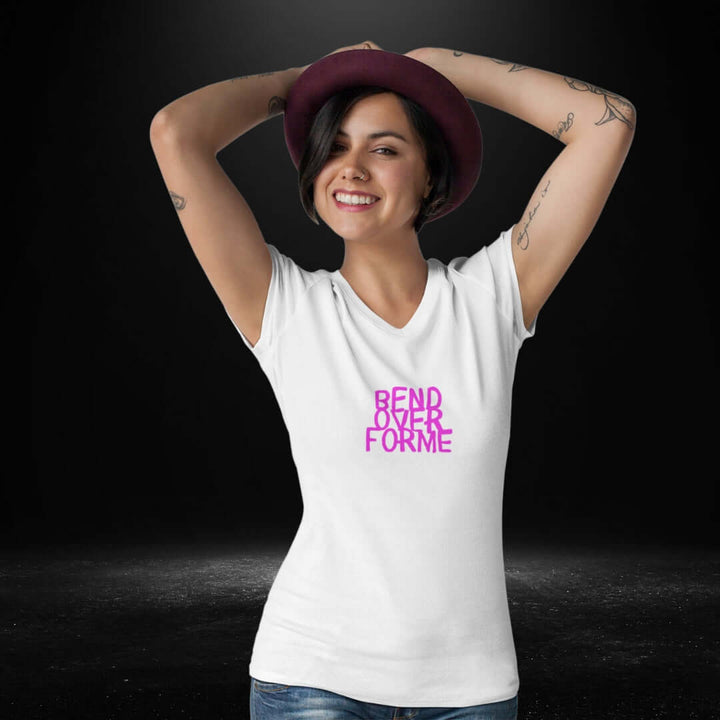 Bend Over For Me White V Neck Tee - Bite Me Harder