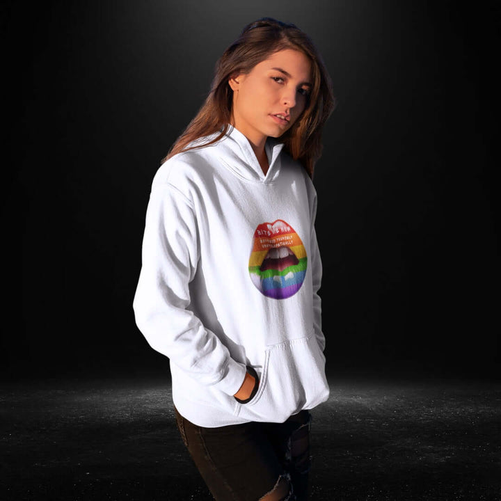 Bite Me Now Express Yourself Unapologetically White Hoodie 