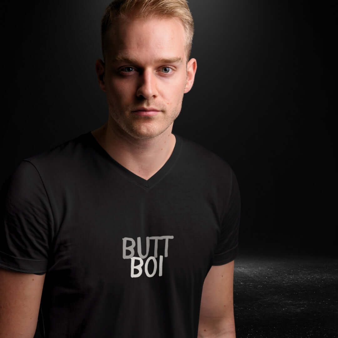 Butt Boi Black V Neck Tee - Bite Me Harder